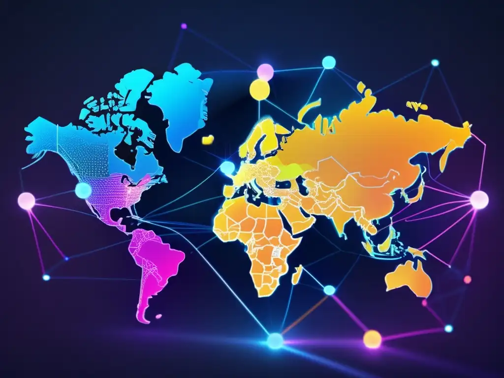 Geopolítica y tecnología de información: Imagen 8k con representación abstracta y minimalista del cruce entre geopolítica y tecnología