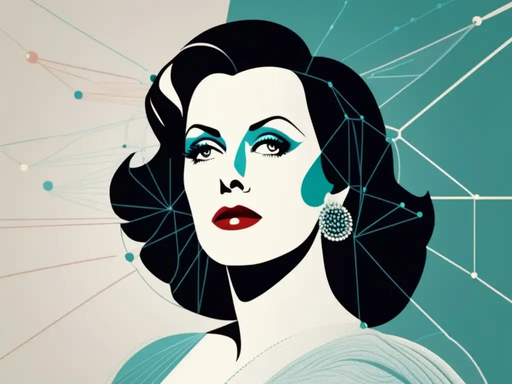 Hedy Lamarr y WiFi: historia y revolución en una imagen minimalista de belleza y tecnología