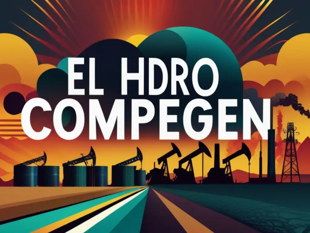 Desventajas del hidrógeno como combustible: ilustración detallada de energías fósiles y renovables, simbolizando contaminación y sostenibilidad