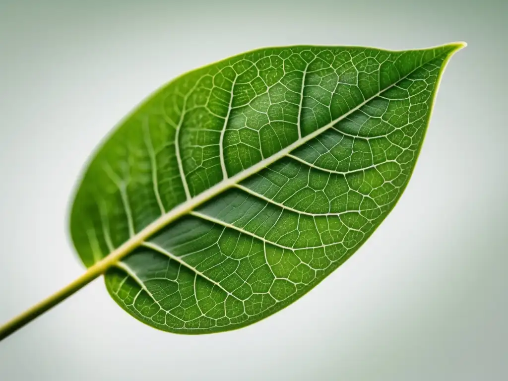 Hoja verde con venas detalladas suspendida en el aire