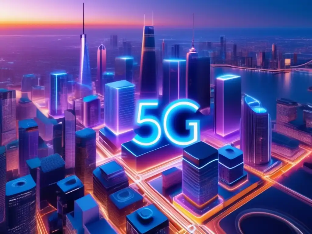 La influencia del 5G en los medios de comunicación: imagen impactante de una ciudad futurista conectada por líneas luminosas