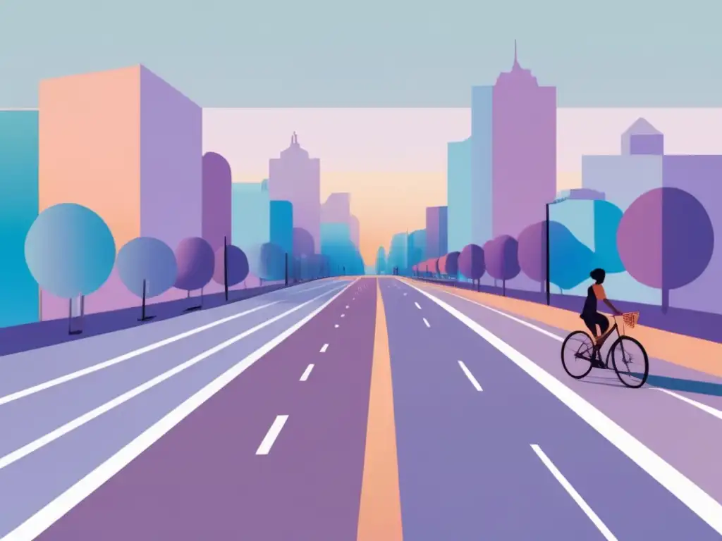 Ciudad en movimiento Ilustración minimalista de una calle urbana con bicicletas en movimiento - Impacto evolución bicicleta sociedad
