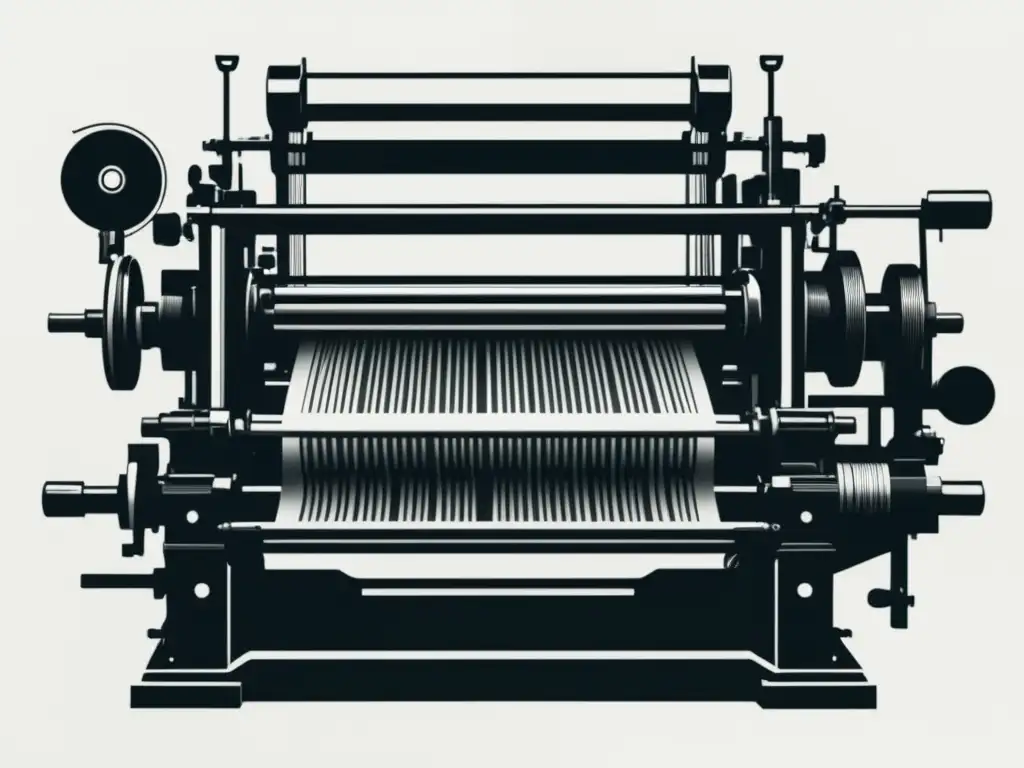 Importancia histórica de la imprenta - Máquina en funcionamiento, líneas limpias y formas geométricas