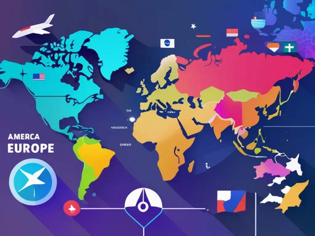 Tecnología realidad aumentada historia: Mapa América y Europa, AR en industrias y países, diseño limpio y elegante