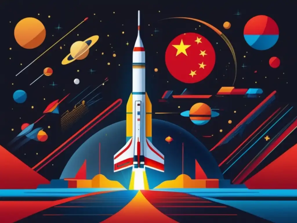 Evolución de la carrera espacial China: Imagen 8k ultradetallada con representación minimalista y abstracta del programa espacial chino