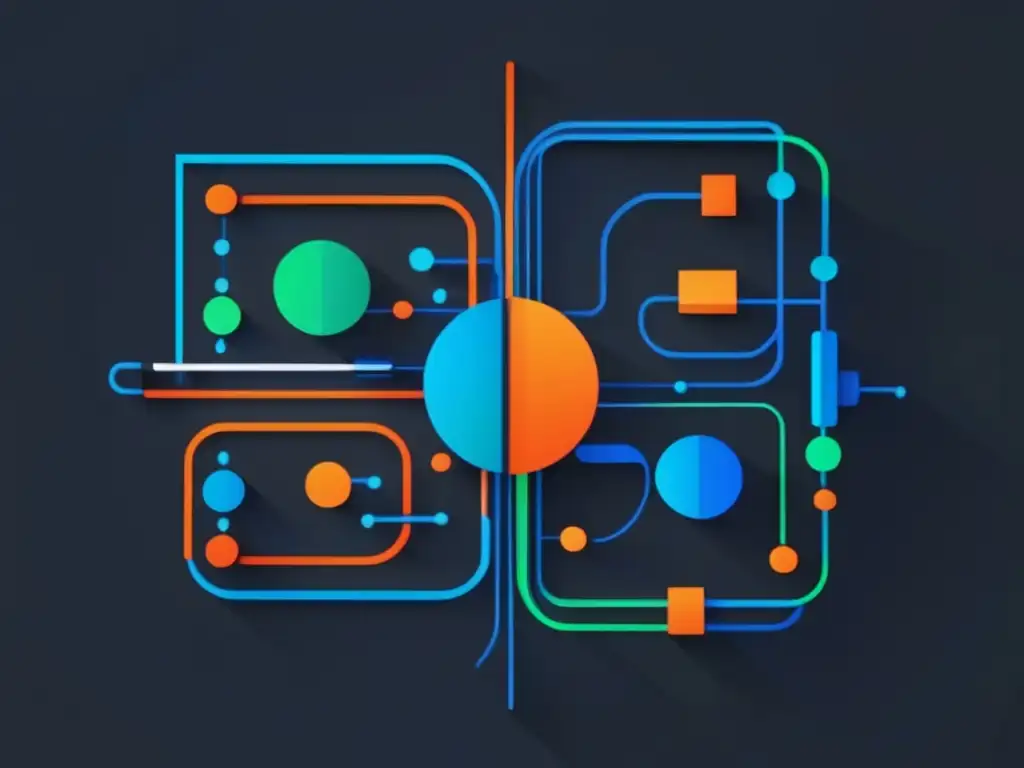 Impacto tecnología en filosofía religión: imagen abstracta minimalista con formas geométricas y colores vibrantes