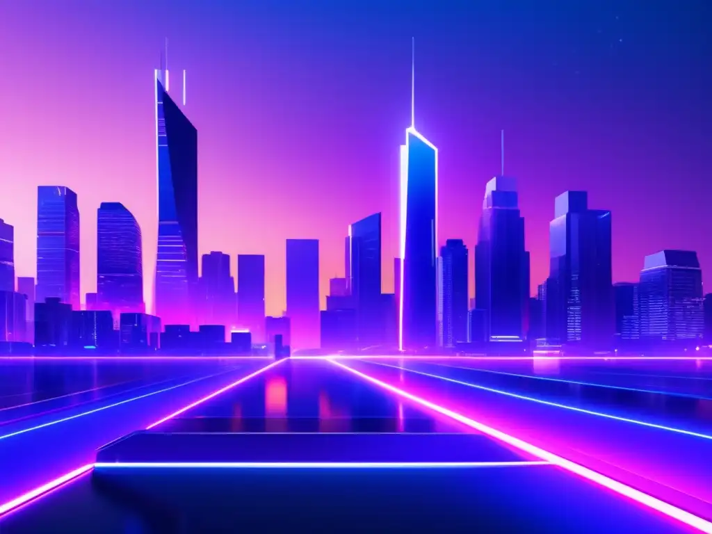 Futuro urbano: ciudad futurista con rascacielos y vehículos avanzados Impacto redes neuronales en movilidad futura: ciudad futurista con rascacielos, vehículos aerodinámicos y redes de transporte