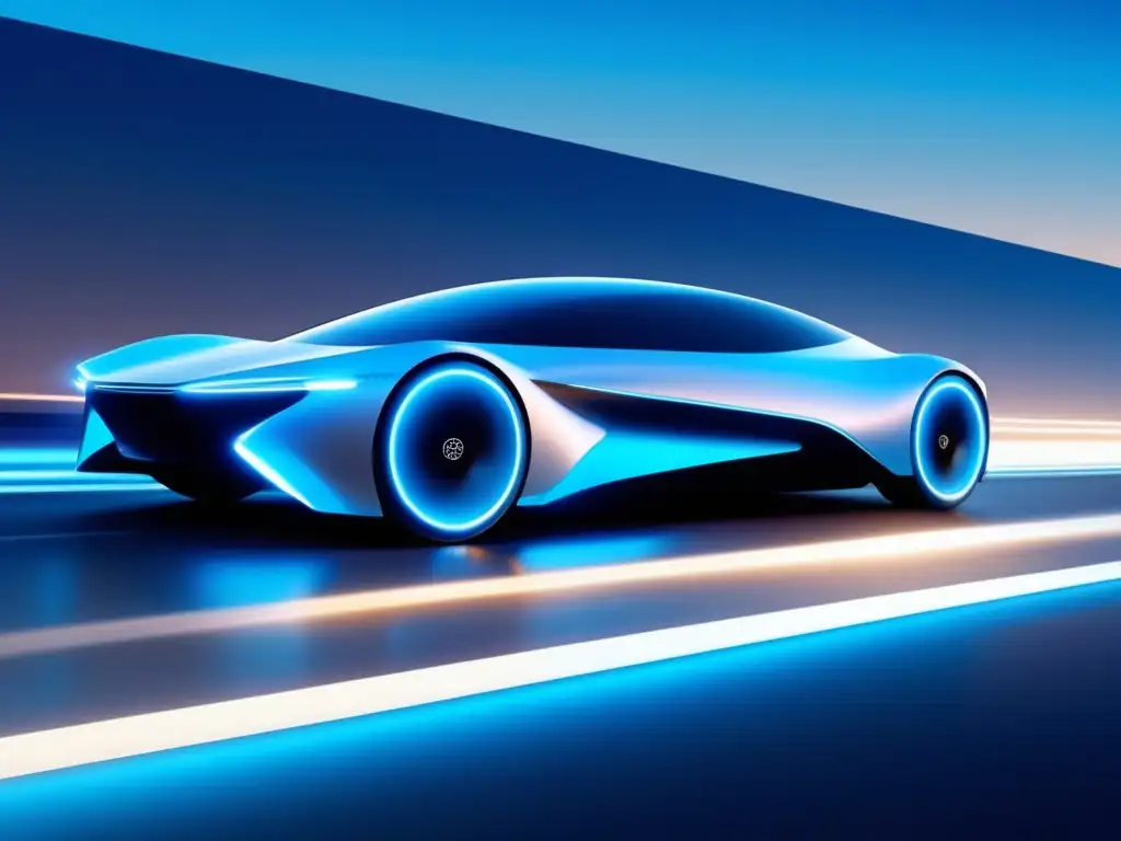 Un vehículo de hidrógeno futurista y sostenible en un paisaje minimalista Vehículo de hidrógeno para movilidad sostenible en un entorno futurista -