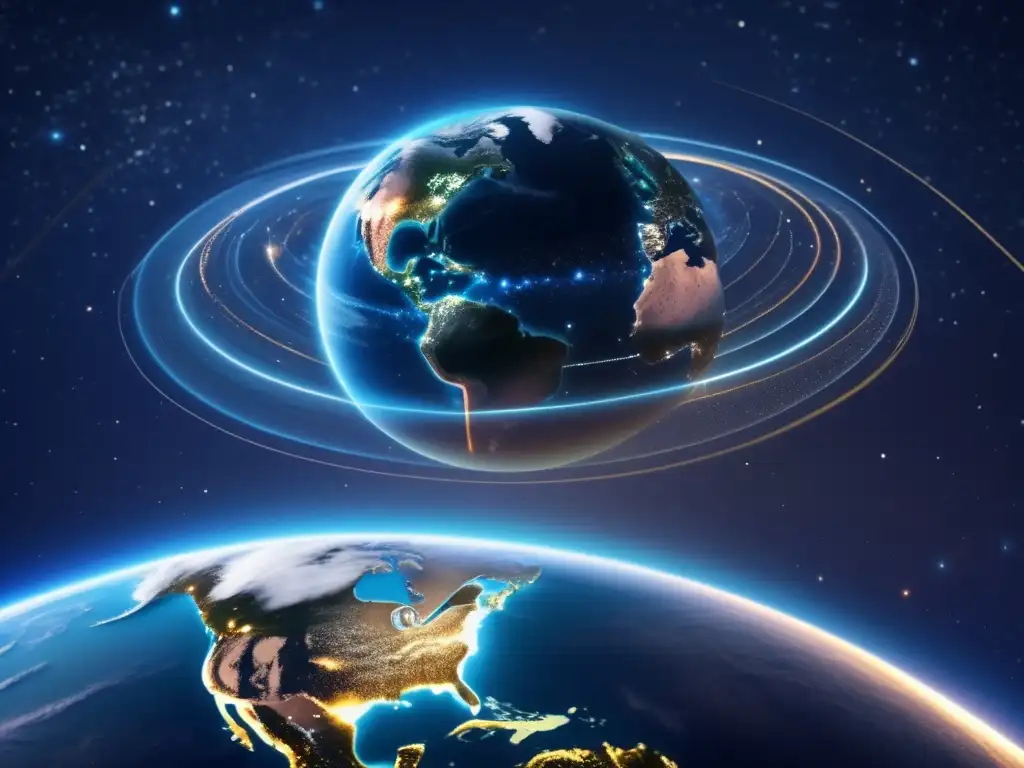 La Tierra desde el espacio: Satélites y cosmos Imagen 8k de la Tierra desde el espacio, resaltando la importancia de los satélites en la exploración espacial