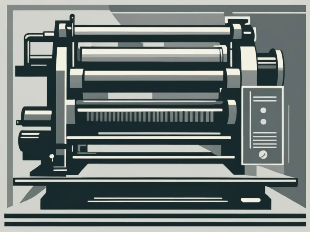 Impacto de la imprenta en el arte y la literatura: representación minimalista y detallada de una máquina de impresión