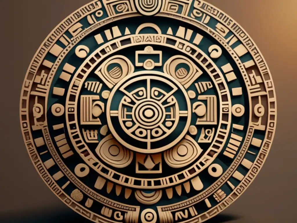 Calendario maya: diseño preciso y simbología tecnológica en estilo minimalista y abstracto