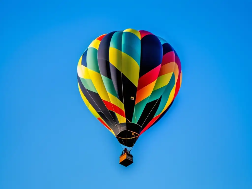 Importancia histórica de los globos aerostáticos - Imagen minimalista de un colorido globo aerostático en el cielo azul