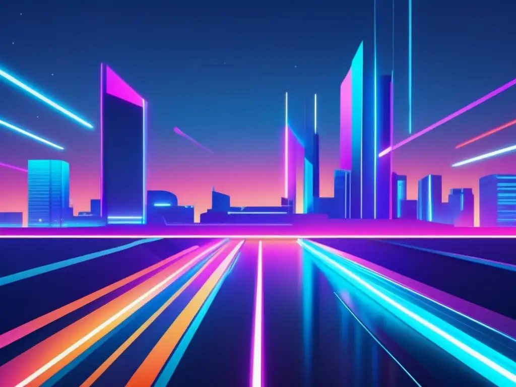 Ciudad futurista con luces neón y vehículos autónomos Ciudad futurista con IoT en movilidad