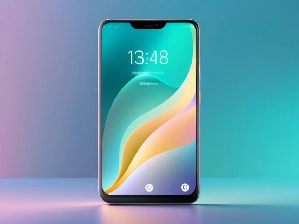 Avances tecnología: Smartphone futurista con pantalla avanzada y colores pastel