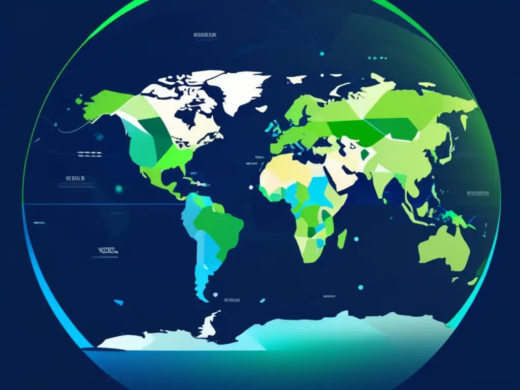 Tierra desde el espacio con formas geométricas Herramientas de monitoreo climático con satélites: Imagen abstracta minimalista de la Tierra desde el espacio, con contornos de continentes y océanos