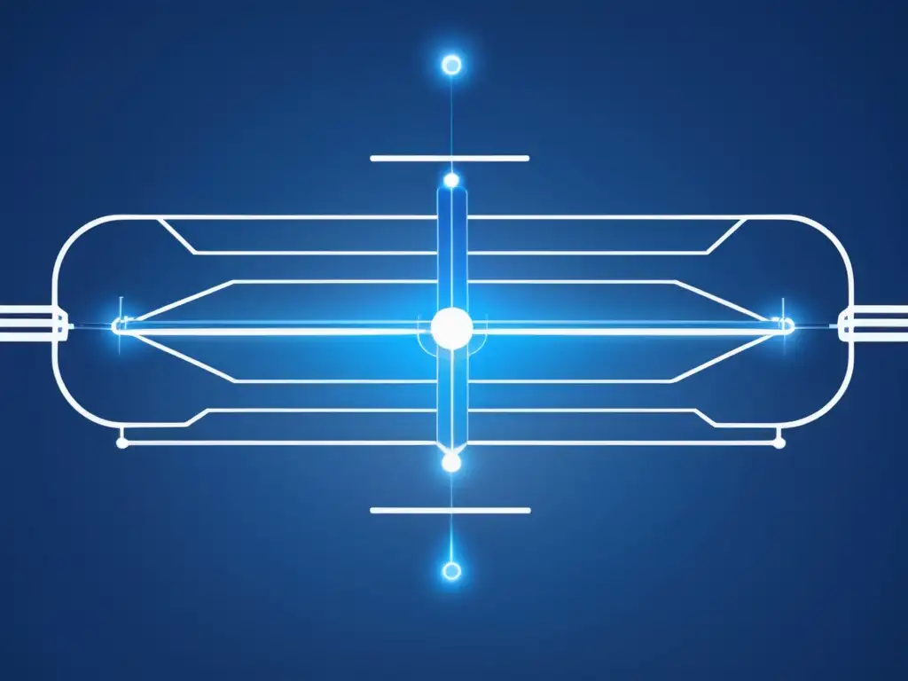 Telégrafo inalámbrico Tesla revolucionario, imagen detallada de representación abstracta minimalista con líneas y nodos en tonos azul y blanco