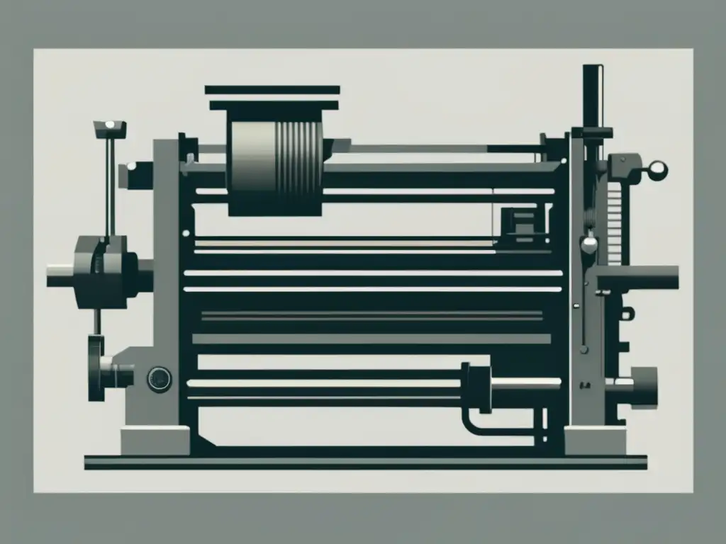 Impacto de la imprenta en la alimentación: máquina de impresión minimalista resalta precisión mecánica y poder transformador