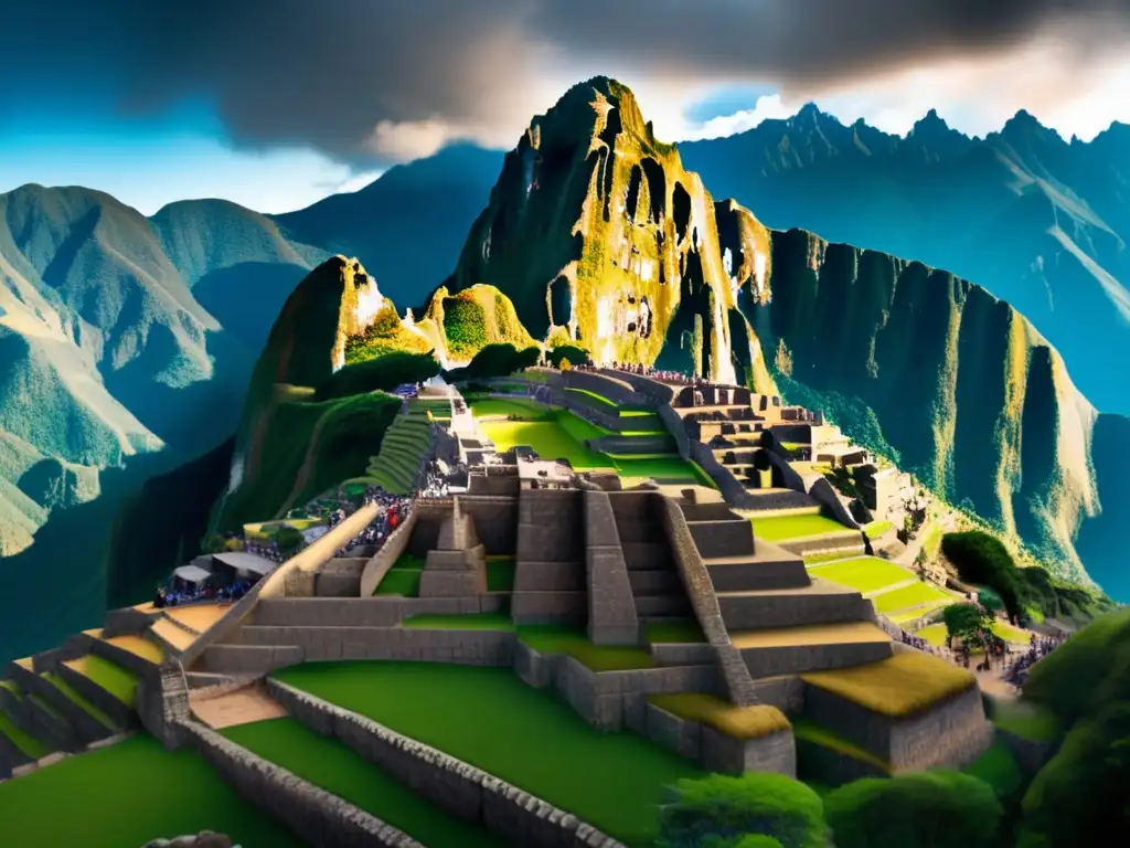 Impacto tecnológico en la arquitectura Inca: templo majestuoso con precisión y simetría, destacando la perfección de los constructores Inca