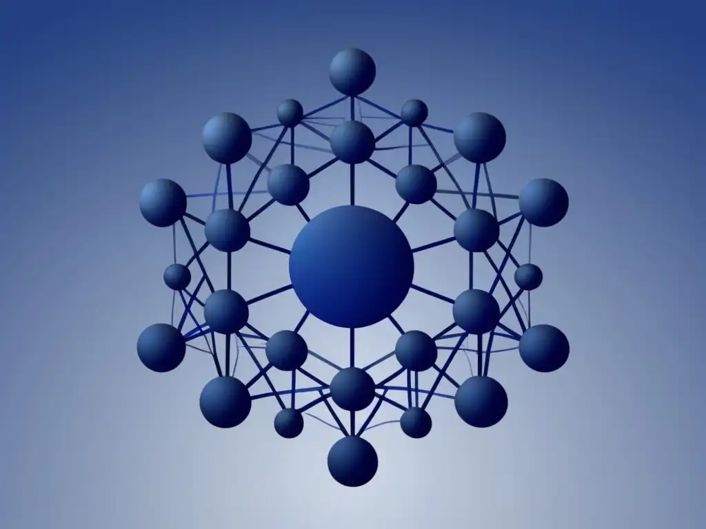 Compleja red de nodos interconectados en tonos azules Avances tecnológicos en satélites para big data: imagen abstracta y minimalista con nodos interconectados en un complejo entramado azul