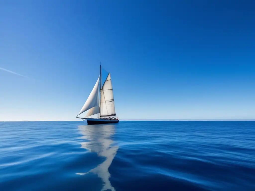 Impacto histórico del barco de vela en comercio y exploración - Vela solitaria surcando el mar, símbolo de pionerismo y tecnología