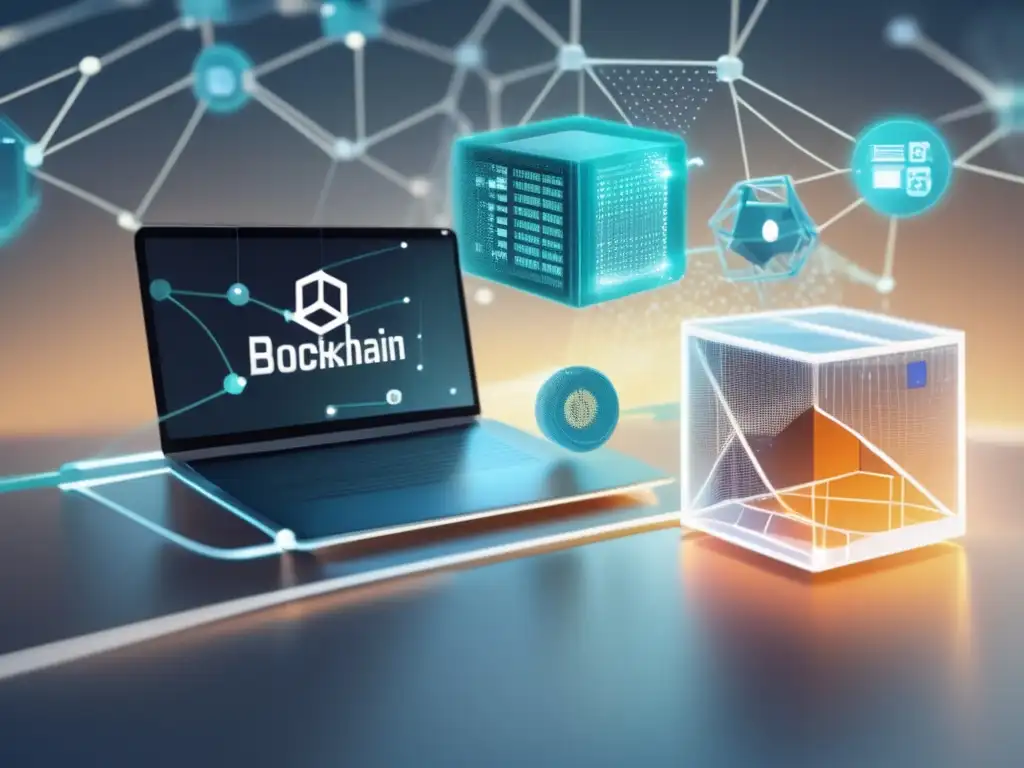 Imagen de tecnologías emergentes en logística con elementos de blockchain, impresión 3D y realidad aumentada