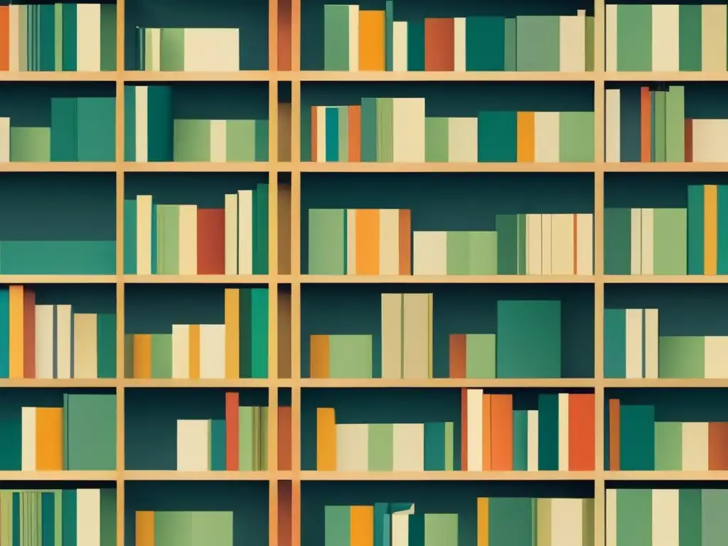 Estante de libros minimalista y abstracto que captura la evolución de los libros impresos