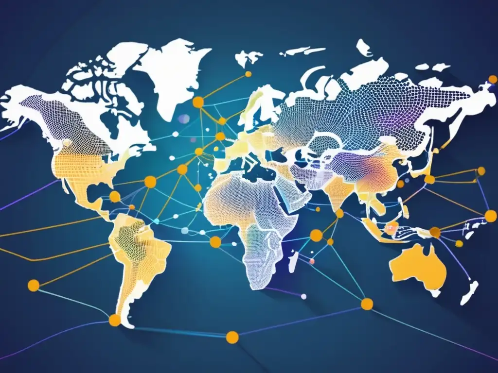 Impacto social y cultural del telégrafo: mapa mundial con líneas y nodos interconectados en colores vibrantes