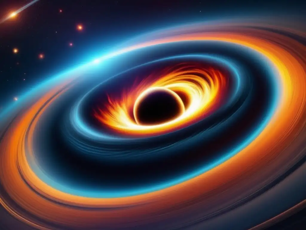 Tecnología estudio agujeros negros: imagen 8k ultradetallada de un agujero negro rodeado de un disco de acreción vibrante