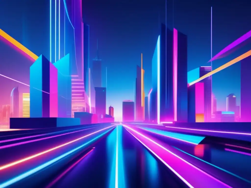 Ciudad futurista en la noche con luces neón