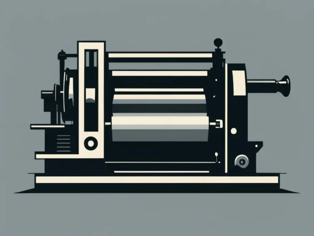 Impacto de la imprenta en la historia: invención moderna y minimalista de la imprenta de Johannes Gutenberg, con líneas limpias y formas geométricas