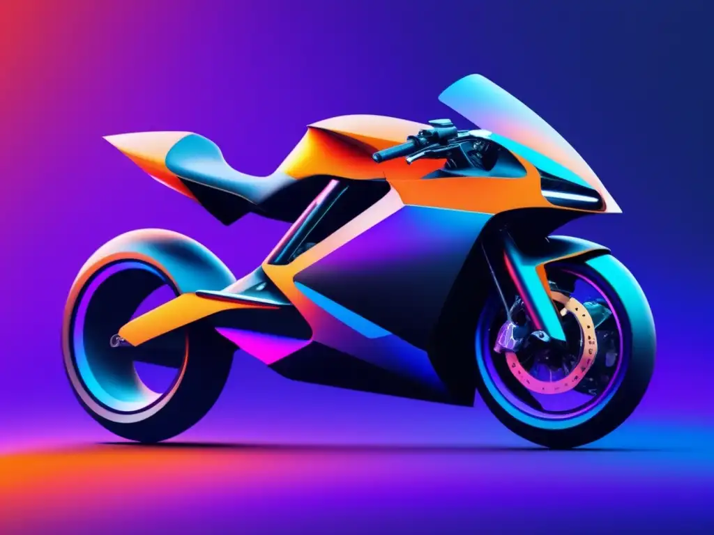 Futurista motocicleta aerodinámica en colores vibrantes Evolución tecnológica de las motocicletas modernas, diseño minimalista y abstracto