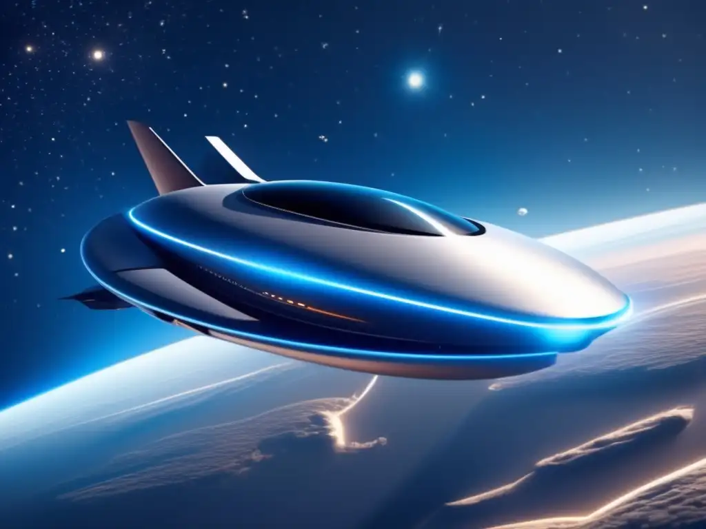 Evolución electrificación industria aeroespacial: nave futurista flotando en el espacio estrellado