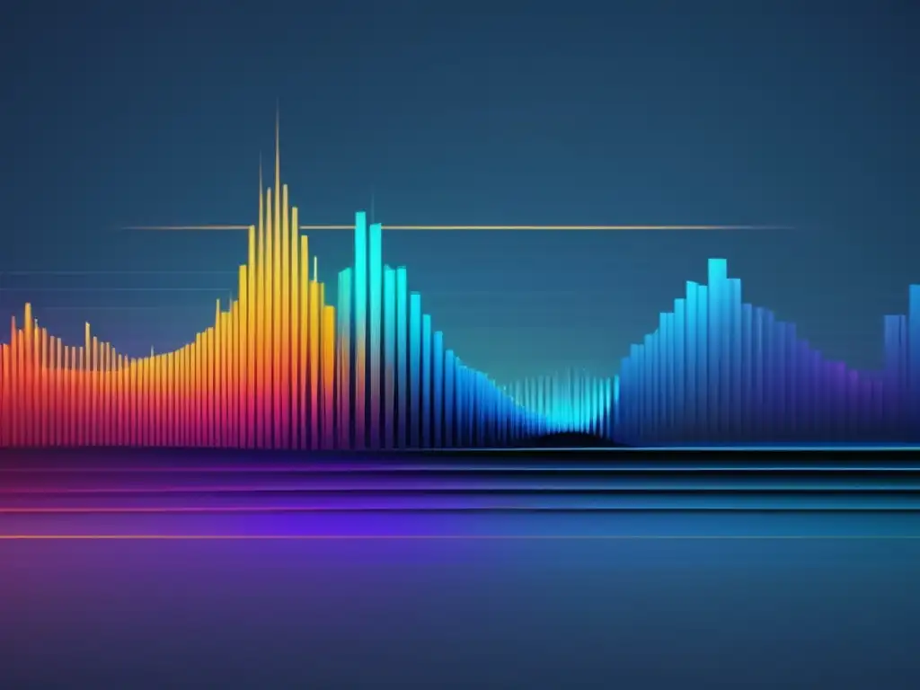 Evolución de la comunicación musical: sonidos vibrantes y coloridos que representan la transición de la música de partitura a la era digital