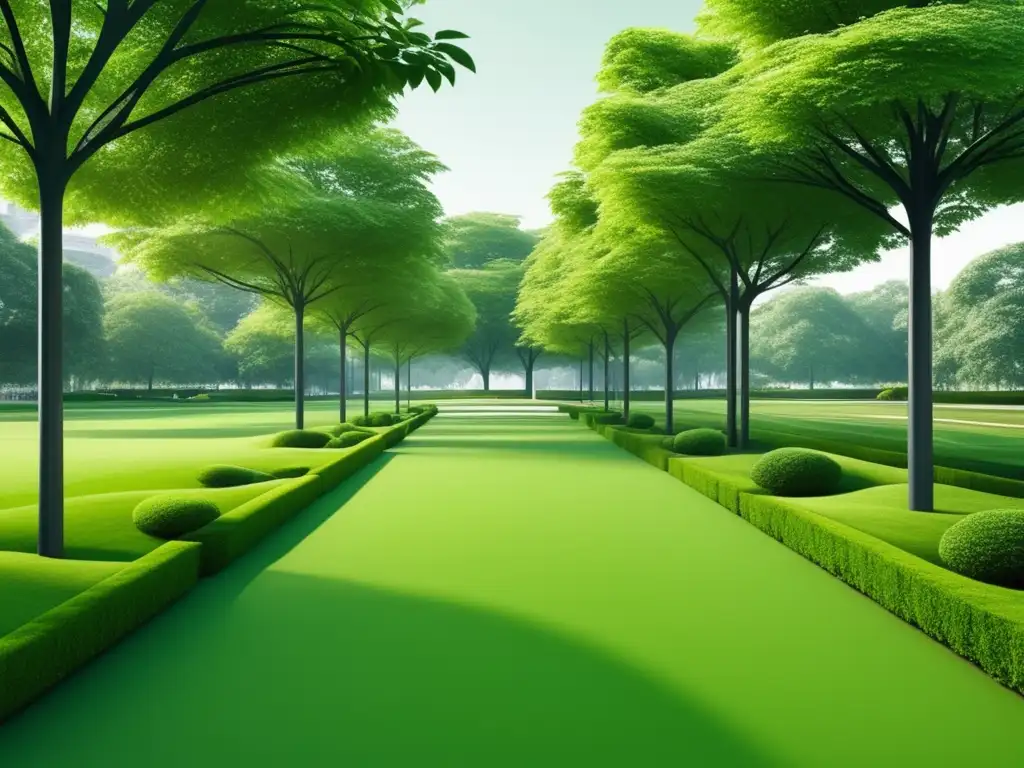 Avances tecnológicos en espacios verdes: Imagen 8k de parque verde con diseño minimalista y arquitectura moderna