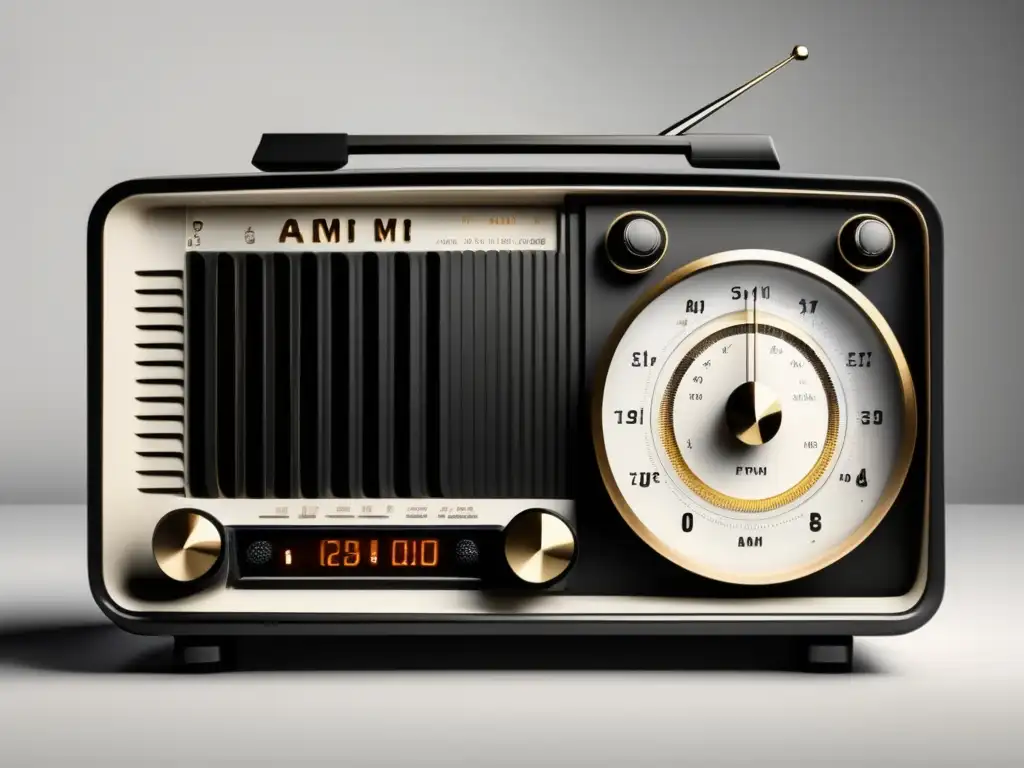 Radio vintage AM/FM: transición, diseño minimalista, colores contrastantes, elegante