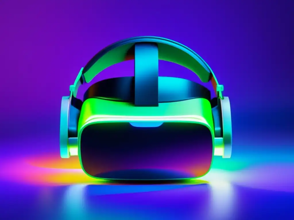 Beneficios de la realidad virtual en la educación: un headset flotando en colores vibrantes, evocando la inmersión y transformación