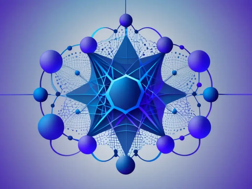 Impacto IA en relaciones sociales: red abstracta de líneas y nodos, azules y morados, creando profundidad y complejidad