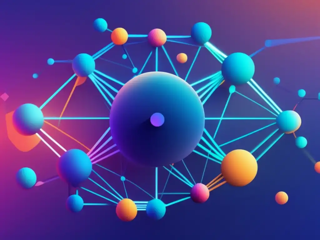 Impacto IA: red interconectada, formas geométricas y colores vibrantes, representa el alcance y transformación de la IA