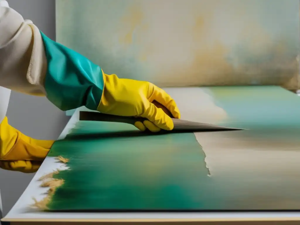 Tecnologías de restauración y conservación del arte: Restauración detallada de pintura abstracta en 8K, revelando la belleza de colores y texturas con precisión