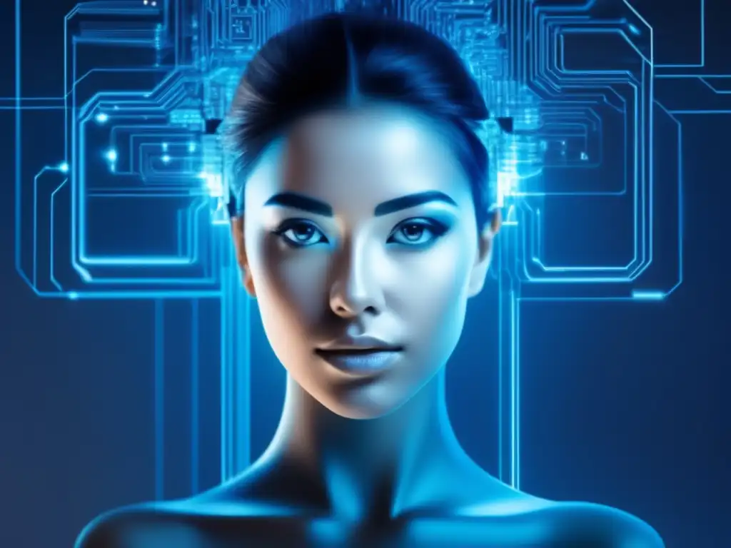 Impacto tecnología percepción yo: rostro de circuitos interconectados, símbolo de la relación entre tecnología y autoimagen