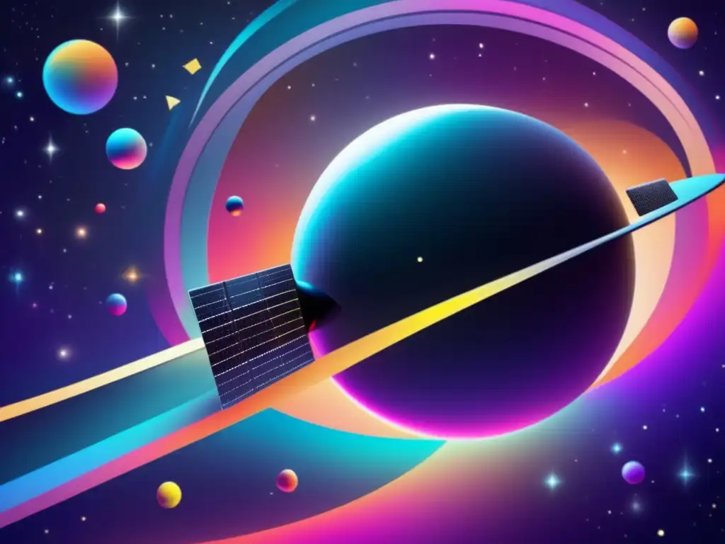 Satélite negro en el espacio Tecnología satelital: exploración del sistema solar
