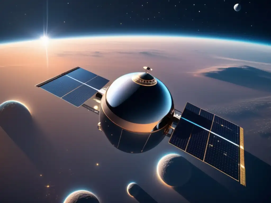 Satélite futurista en el espacio Tecnología satelital: exploración del sistema solar