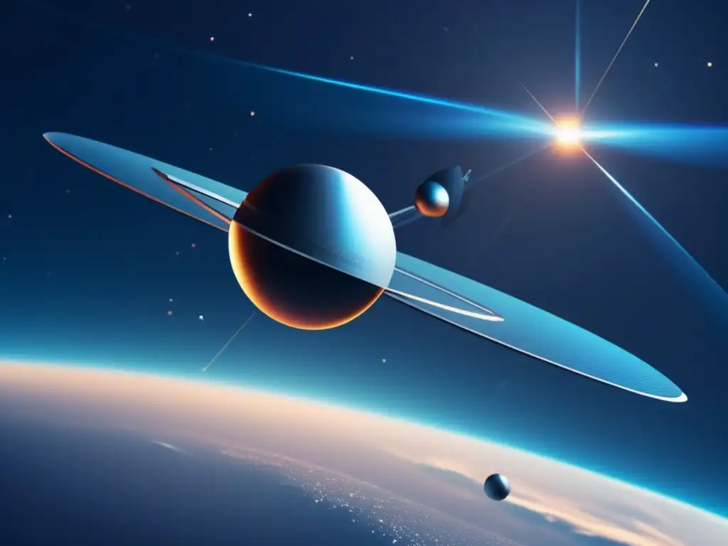 Satélite futurista orbitando la Tierra Evolución satélites tecnología moderna: imagen abstracta de un satélite orbitando la Tierra, representando el avance tecnológico