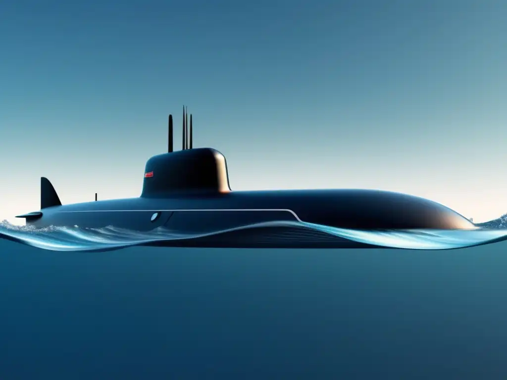 Submarino negro de alta definición navegando con elegancia en el océano azul profundo