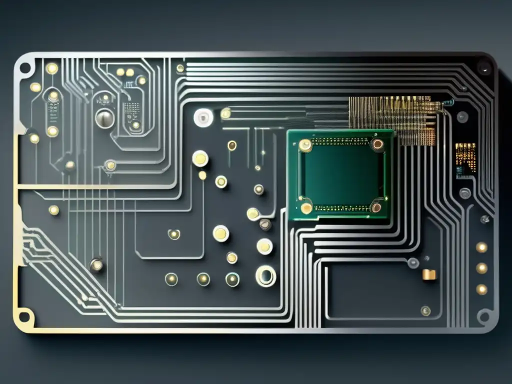 Evolución de la computación moderna: Circuito abstracto que fusiona historia y tecnología