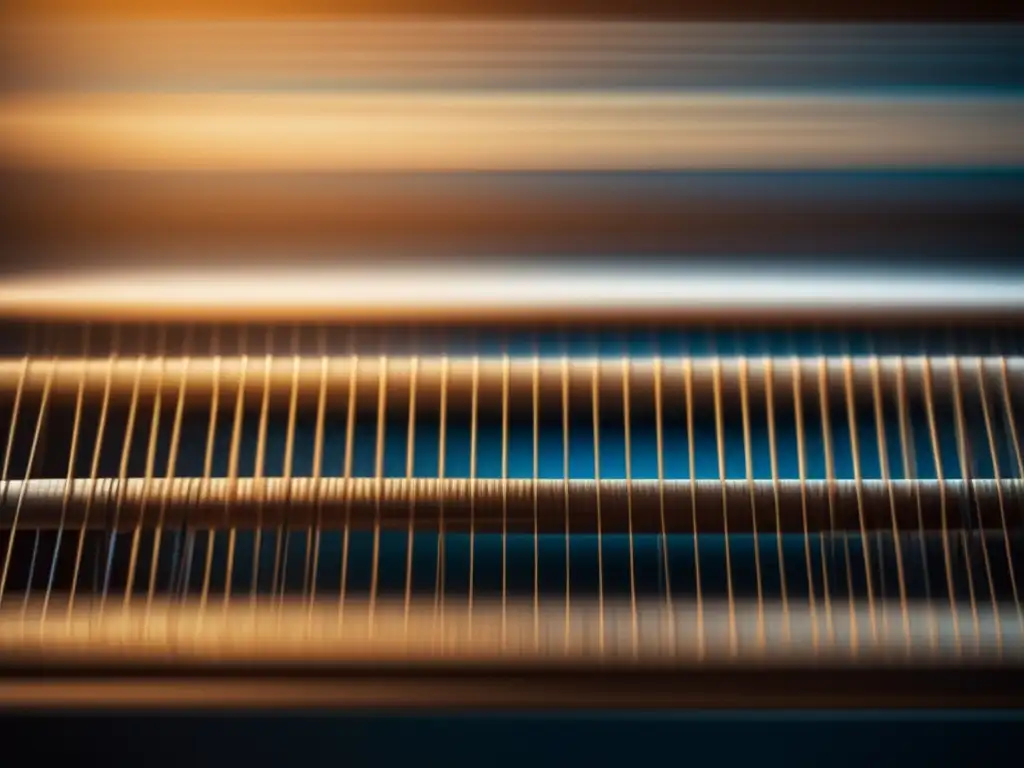 Herramientas y técnicas ancestrales de tejido: Loom weaving process, vibrant colors, craftsmanship