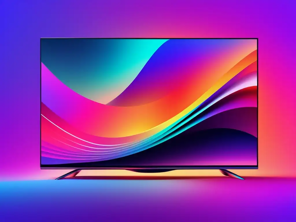 Evolución herramientas tecnológicas comunicación televisión, imagen impactante de una TV minimalista con colores vibrantes y formas abstractas