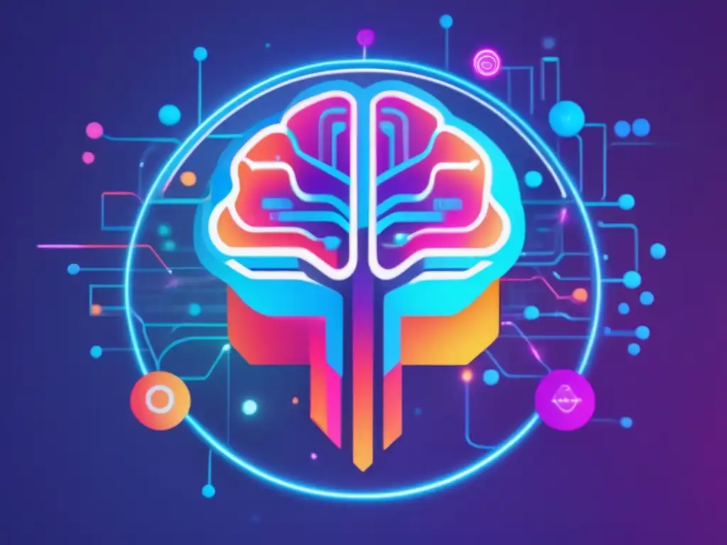 Impacto IA en educación: imagen 8K minimalista con cerebro estilizado y red de nodos AI para potenciar procesos cognitivos y aprendizaje