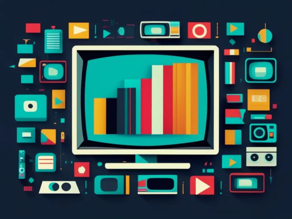 Herramientas tecnológicas para streaming, imagen abstracta que fusiona elementos de televisión y cine, simbolizando cambios en consumo audiovisual