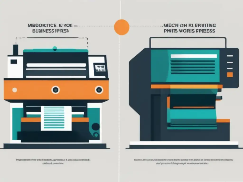 Impacto de la imprenta en los negocios: Transición de lo tradicional a lo digital, innovación y transformación en una imagen minimalista